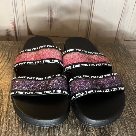 Victorias Secret Pink Pink Purple Glitter Ombre Slide Sandel Small 36 5.5 6 - Picture 2 of 11